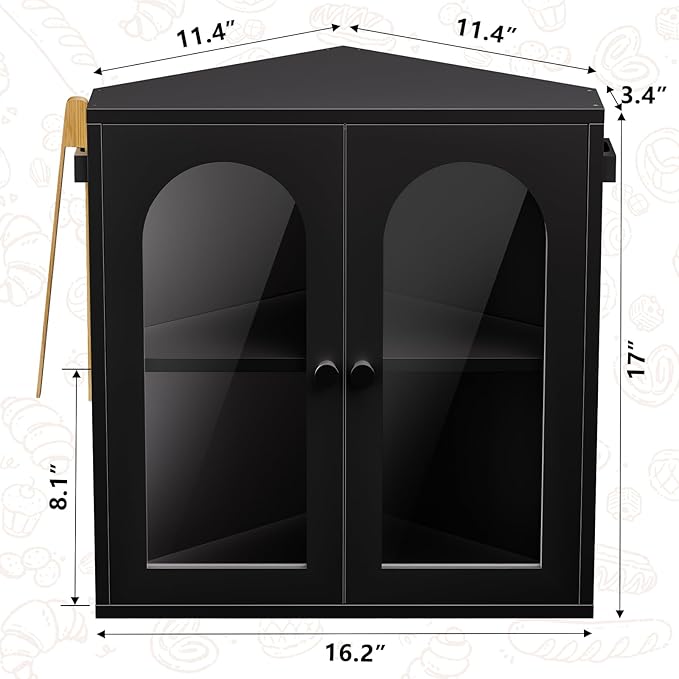 WOWLIVE Corner Bread Box for Kitchen Countertop, 2 Tier Bamboo Bread Storage Container for Homemade Bread with Clear Acrylic Door Panel, Bread Bin Farmhouse Breadbox Organizer (Black, Extra Large)