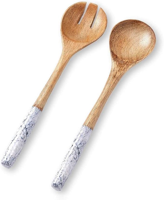 Folkulture Salad Servers or Salad Tongs | Set of 2 (12") Serving Spoons in Kitchen Essentials or Salad Hands Set | Wooden Salad Tongs for Serving | Christmas Gifts for Women Unique