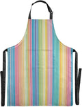 Rainbow Striped Apron, Aprons for Women with Pockets - Adjustable Aprons for Men Cooking Gardening Baking