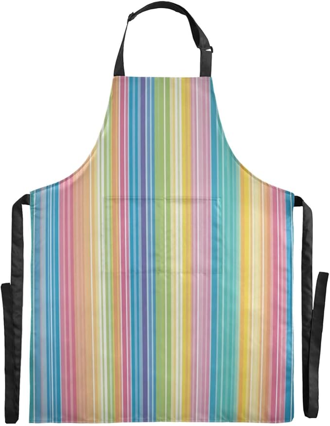 Rainbow Striped Apron, Aprons for Women with Pockets - Adjustable Aprons for Men Cooking Gardening Baking
