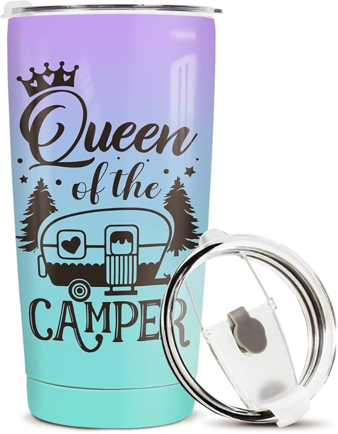 winorax Queen of The Camper Tumbler Camping Gifts For Campers Woman from Husband Boyfriend Sisters Best Friend Coffee Cup with Lid 20oz Stainless Travel Mug