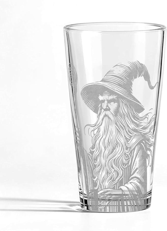 GANDALF THE GREY Engraved 16oz Pint Glass | Inspired by Tolkien Power Ring and Middle Earth | Great Christmas Gift Idea | Unique Elvish Fantasy Wizard Fantasy Decor!