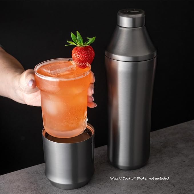 Elevated Craft Hybrid Cocktail Glass Premium Vacuum Insulated Steel Base with Removable Insert - 12oz Rocks Glass, Double Old Fashioned Lowball for Bourbon, Whiskey - Gunmetal Black