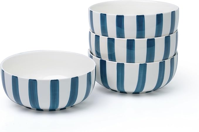 Junko Cereal Bowls Set of 4-36 Ounce Ceramic Bowls, Japanese Noodle Bowl Set, Ceramic Bowls for Kitchen, Breakfast, Oatmeal, Microwave and Dishwasher Safe (Navy)