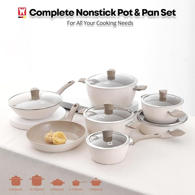 Aluminum Saucepan with Ceramic Coated Non-Stick Surface, 7-Layer Coating, Bakelite Handle and Lid Knob, Tempered Glass Lid, All Cooktops Compatible, 2.34 Liters / 2.47 Quarts