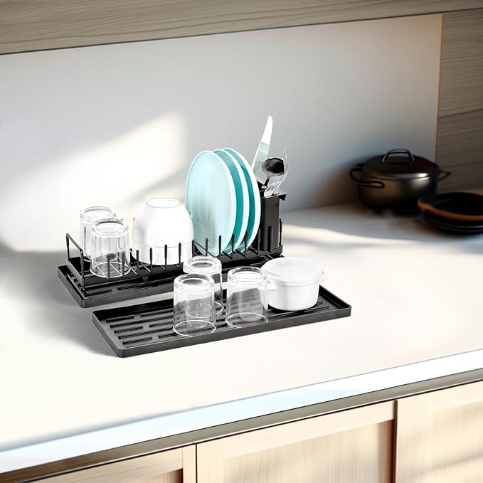 Cup Drying Rack Glass Water Bottle Dish Drying Dryer Rack Long Kitchen Sink Counter Drainer Over Tray Plate Forks Cups Spoons Organizer
