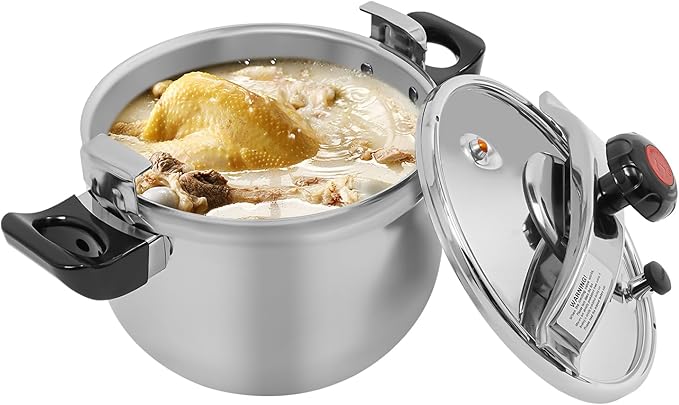 11L Stainless Steel Pressure Cooker, 60Kpa High Pressure Cooker with Safety Valve & Pressure Release, 201 Stainless Steel Cooking Pot for Induction, Gas, Electric Stoves, Home & Restaurant Use