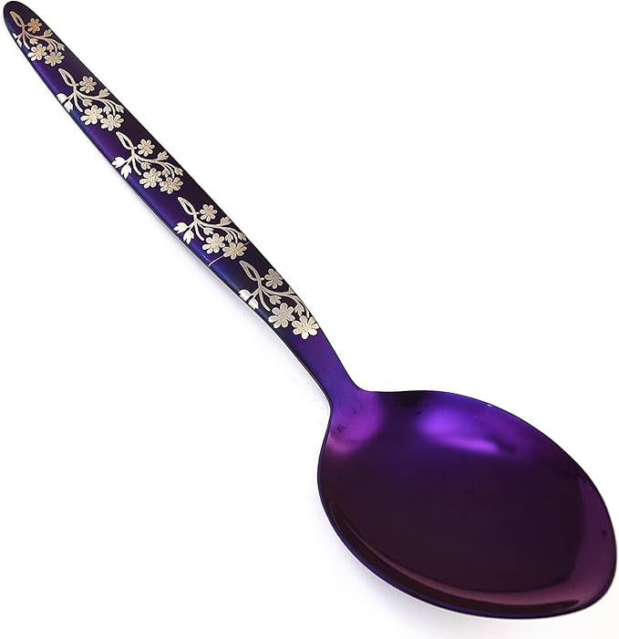 Kunz Purple Spoon | 18/10 Stainless Steel Titanium Shiny Basting Spoon | 9 Inches Plating Daily Chef Quenelle Serving Spoons