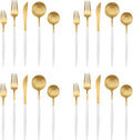 Matte Gold Silverware Set with white handle, Bysta 20-Piece Stainless Steel Flatware Set, Kitchen Utensil Set Service for 4, Tableware Cutlery Set for Home and Restaurant, Dishwasher Safe