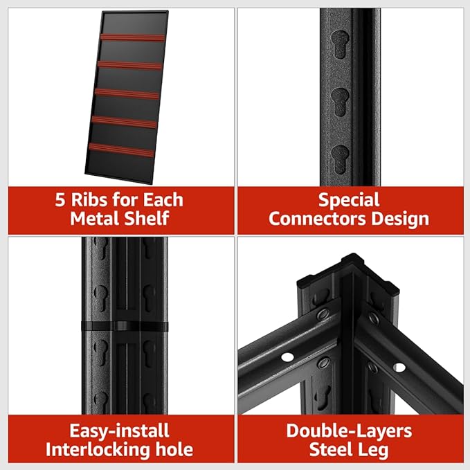 55.12" W Father&I 5-Shelf Industrial Adjustable Heavy-Dudy Tall Metal Steel Garage Storage Shelves Shelving Units/Rack System (Commercial) for Basement/Shop/Dorm, 84" H*55.12" W*24" D*, Black
