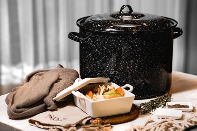 Granite Ware 12-Quart Stockpot, Large Capacity for Soups, Stews, Pasta - Durable Graniteware with Non-Stick Surface for Easy Cleaning - Chip-Resistant & Even Heat Distribution (Speckled Black)