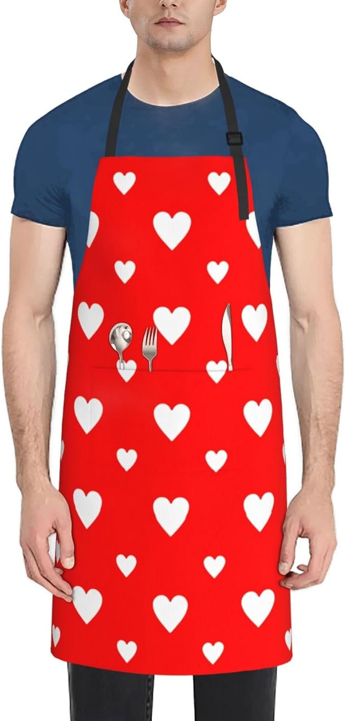 Apron for Women Men Hearts Aprons With Pockets Adjustable Washable Aprons for Cooking Baking Kitchen