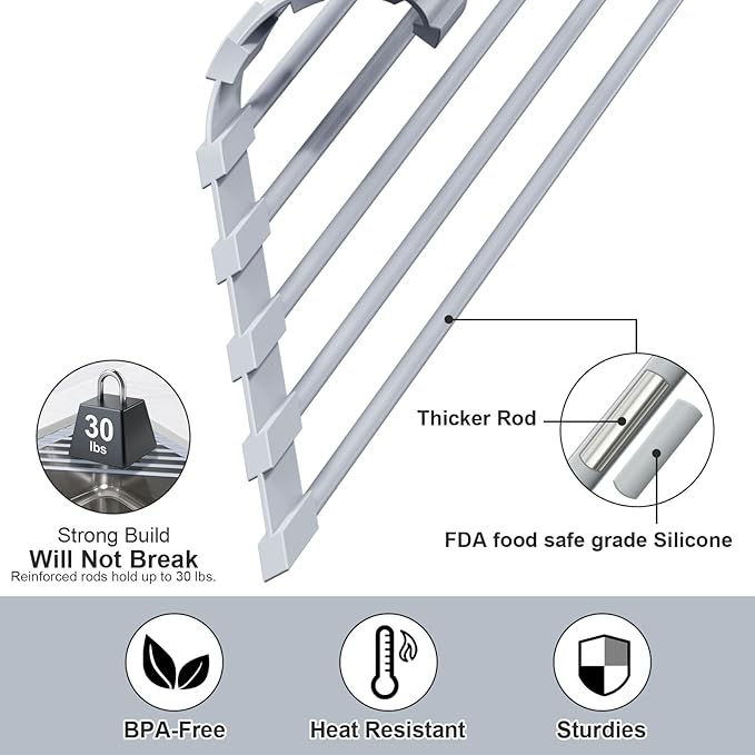 Triangular Sink Rack, Multi-Functional Rack Above The countertop, Foldable Sink Drying mat, Heat-Resistant, Non-Slip, and Rust-Proof Dish Rack (Gray)