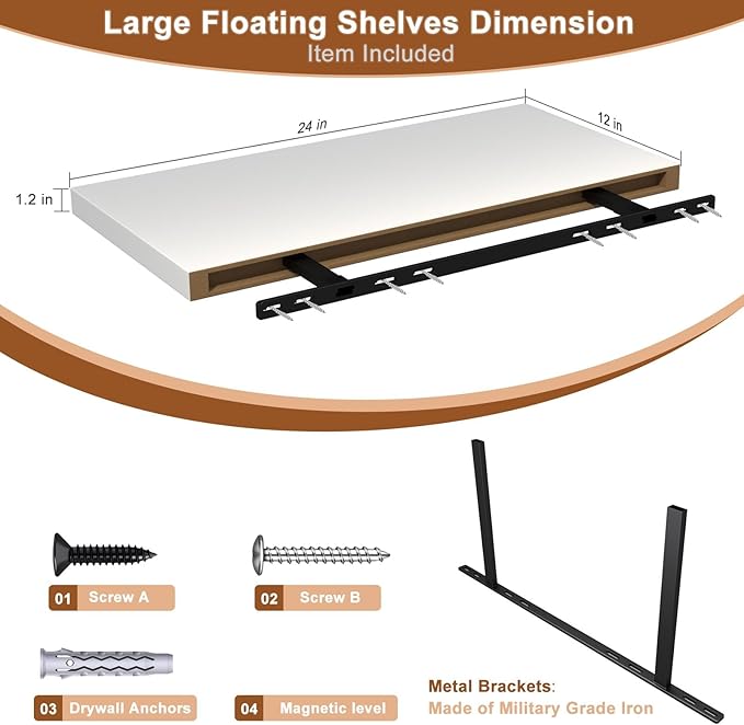 12 Inch Deep Floating Shelves for Wall 3 Pack Floating Shelfs Large Storage Space Wall Decor Display Shelf for Bathroom Living Room Bedroom Kitchen 23.8" W x 12" D x 1.2" H White