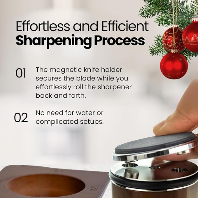 Rolling Knife Sharpener Kit – Manual Knife Sharpeners with Magnetic Holder – Kitchen Knives Sharpener with Diamond & Corundum Discs – 15°, 18°, 20° & 22°