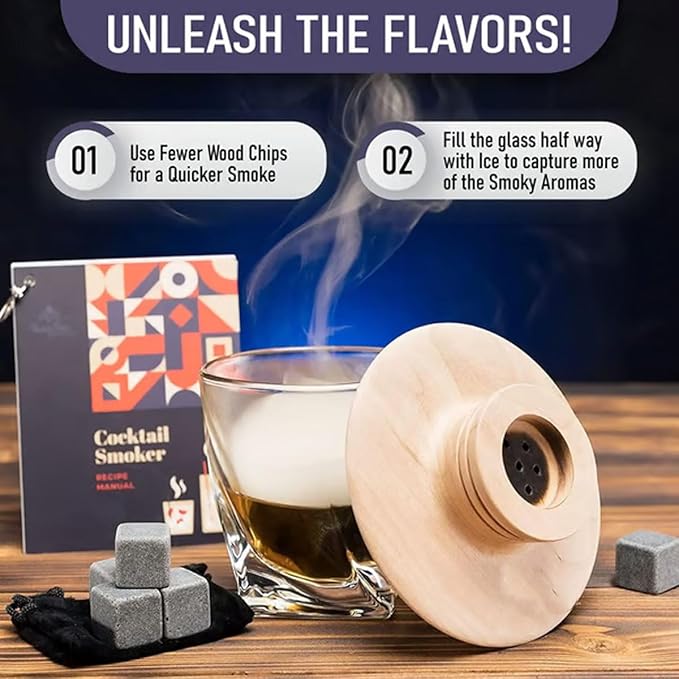 Cocktail Smoker Mixology Bartender Kit, Whiskey Smoker Kit for Old Fashioned & Bourbon Drinks, Drink Smoker Infuser Set with Torch and Wood Chips Gifts for Men (Without Butane) (with Wood Chips)