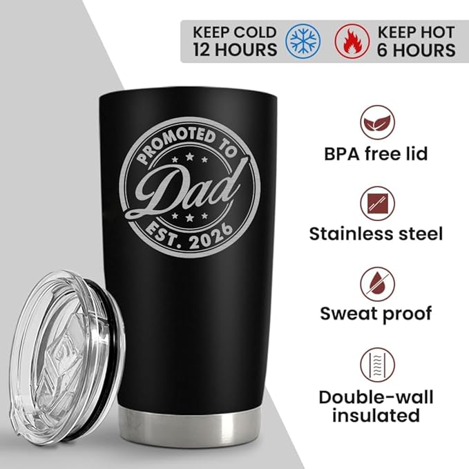 Christmas Gifts For New Dad 2026 Tumbler 20 Oz, Promoted to Dad Est 2026 Mug, Daddy Established 2026 Coffee Cup, 1st Time Fathers Day And Christmas Gifts, Daddy To Be Gift Ideas, Papa Travel Cup