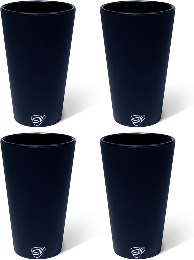 Silipint 16oz Silicone Pint Glass – Unbreakable BPA-Free Reusable Silicone Drinking Cup – Flexible Dishwasher Microwave & Freezer Safe – Stemless Glass for Water Coffee Smoothies, Pack of 4