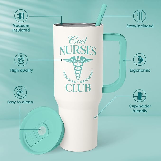 Nurse Gift for Women, Nutrition Facts Tumbler with Handle, Insulated Stainless Steel Travel Coffee Mug for Nursing Friends, Aprreciation Gifts for Nurse Week, Birthday, Christmas, 40oz