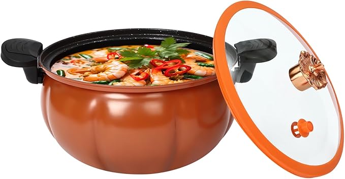 2.11gal Pumpkin Micro Pressure Cooker Non-stick Micro Pressure Cooking Pot with Clear Lid Stew/Soup Pot for Open Flames & Gas Stoves (Orange) Halloween Thanksgiving Decorative Pot Gift