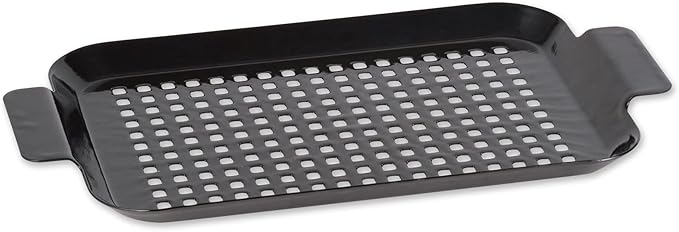 RSVP International Porcelain Coated Steel BBQ Grill Tray/Pan, Outdoor Barbeque Grilling Accessories for Cooking Fish & Vegetables, Dishwasher Safe, Small, 13x7.25