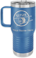 LaserGram 20oz Vacuum Insulated Travel Mug with Handle, Sushi, Personalized Engraving Included (Dark Blue)