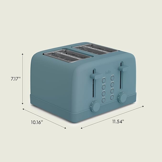 bella 4 Slice Toaster, 6 Setting Shade Control with Reheat & Cancel Buttons, Removable Crumb Tray, Anti Jam & Auto Shutoff, 900 Watt, Surf