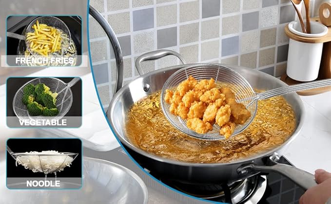 TENTA Kitchen Multi Kitchen Utensil Stainless Steel Cooking Skimmer Slotted Fish Turner Spatula Spoon Colander Drain Water Filter Spoon Ladle Spider Strainer Skimmer Ladle for Cooking &Frying (2pcs)