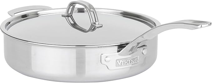 Viking PureGlide Pro 3-Ply Nonstick 4.5 Quart Sauté Pan with Lid and Helper Handle, Titanium Interior, Oven and Broiler Safe, Induction Ready