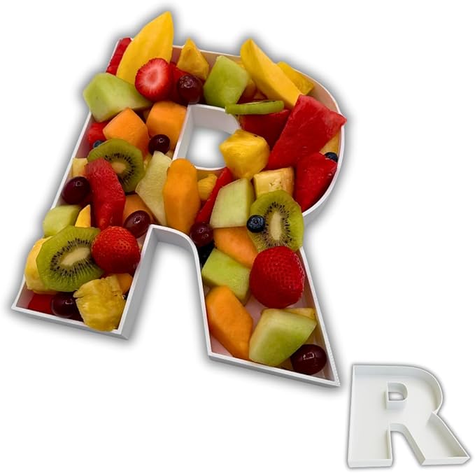 Hard Plastic Reusable Fillable Letters Numbers Serving Trays for Party Decoration (R, White)
