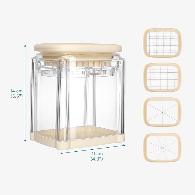 Navaris Multifunctional Vegetable Chopper - French Fry Cutter, Food Chopper, Potato Cutter, Onion Dicer, Apple Slicer, 4 Interchangeable Blades - Dishwasher Safe - Cream