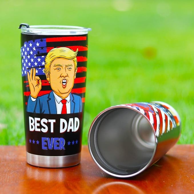 Gifts for Dad from Daughter Son kids - Best Dad Ever Tumbler Gifts for Christmas - Funny Father Christmas Birthday Presents, 20 OZ Stainless Steel Insulated Travel Coffee Tumbler Cup for Father
