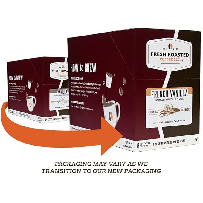 Fresh Roasted Coffee, French Vanilla, Flavored Coffee Pods, 96 Count