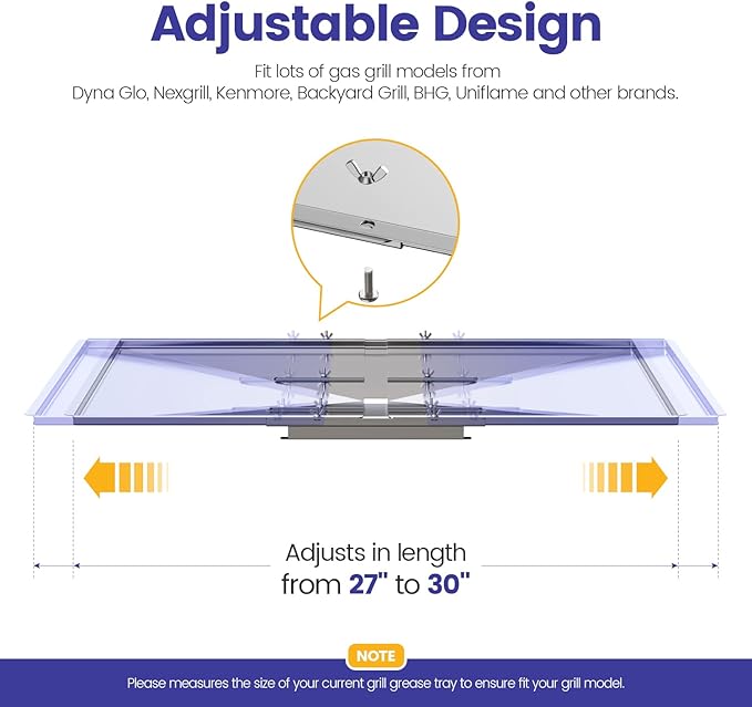 Geesta Grill Grease Tray Set, Stainless Steel Grill Replacement Parts, 27" - 30" Adjustable Grill Drip Pans Fit for Gas Grill from Dyna Glo, Nexgrill, Backyard Grill, Expert, BHG, Kenmore and More