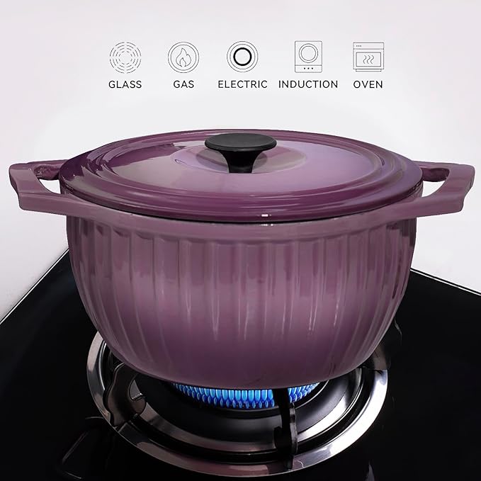 5 qt Enameled Cast Iron Dutch Oven Pot with Lid, Cast Iron Cookware, 5 qt dutch oven, enamel cookware (Fig Color)