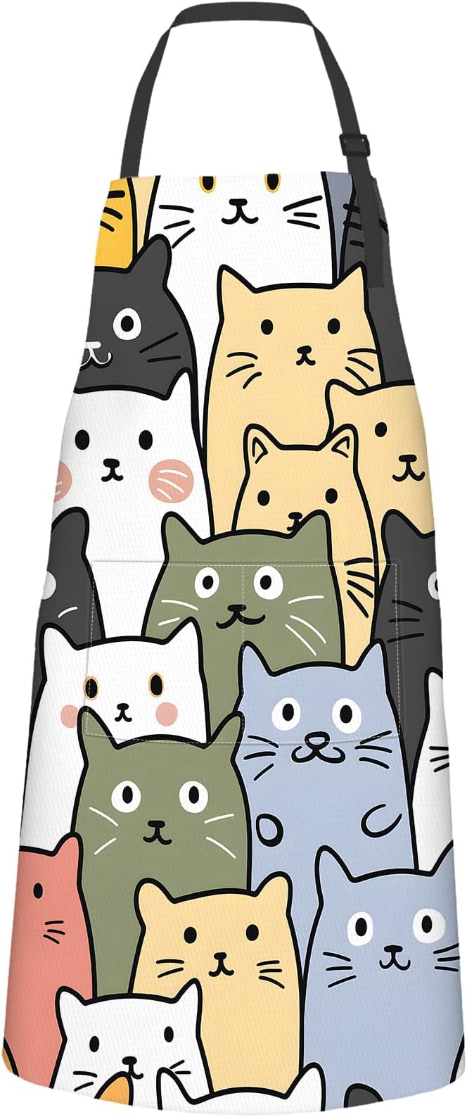 Cute Cartoon Cat Apron,Oxford Fabric Adjustable Kitchen Apron with 2 Pockets,Waterproof Cooking Aprons for Men Women Mom Wife Dad,Ideal Gifts for Coffee,Shop,Baking,BBQ,Housewarming,28x33in