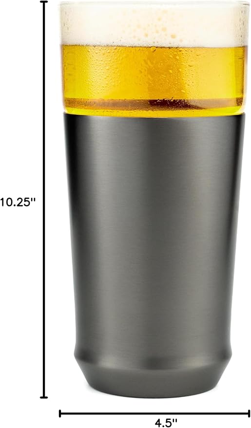 Elevated Craft Hybrid Vacuum Insulated Stainless Steel Base with Removable Pint Glass Insert, Ideal Insulation for Beers & Cold Beverages with Built-in Bottle Opener, Durable & Stylish, Black (16 oz)