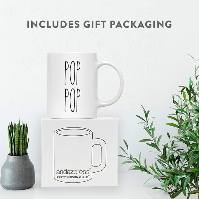 Andaz Press Simple Rustic Farmhouse Kitchen Decor 11oz. Ceramic Coffee Tea Mug Gift, Pop Pop, 1-Pack, Birthday Christmas Gift Ideas for Family, Friends