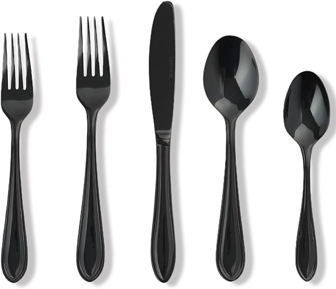Black Silverware Set, 20-Piece Stainless Steel Flatware for 4, Heavy-Duty 18/0 Stainless Steel Utensils,Mirror Polished Dishwasher Safe for Home & Kitchen Dining
