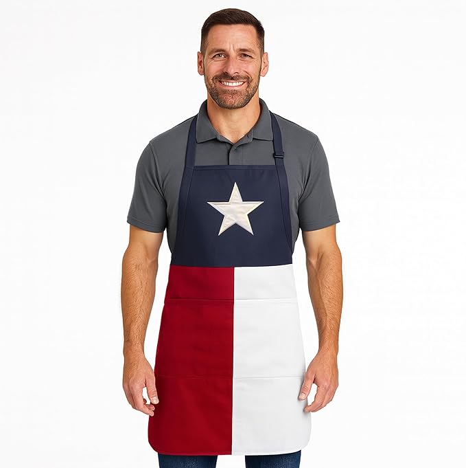 Kitchen Apron With Pockets Texas Flag Lone Star Applique,2 Front Pockets,Adjustable Neck Trap for Bistro BBQ