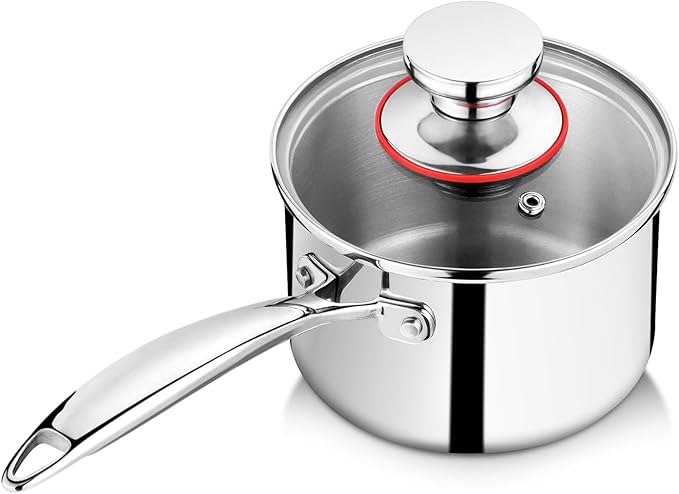 P&P CHEF 1 Quart Tri-Ply Stockpot and Saucepan, Stainless Steel Sauce Pan with Lid, Cooking Induction Pot, Kitchen Cookware for All Stoves, Non-Toxic, Durable & Dishwasher Safe, 1 Piece