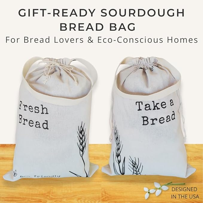 Linen Bread Bags for Homemade Bread - 2 Pack XXL Reusable Sourdough Bread Storage Bags, Keep Bread Fresh Longer, Linen Bag with Drawstring Handle, Washable, Gifts for Bakers
