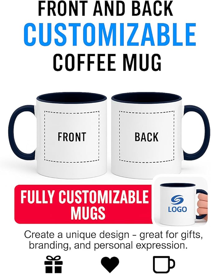 Personalized Coffee Mug | Custom Photo, Text, or Logo Cup (11oz, Navy Blue Rim, Inner, and Handle) |Dishwasher & Microwave Safe |Unique Gift for Men & Women –Taza Personalizada