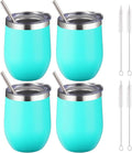 12 oz Insulated Wine Tumbler with Lid and Straw,Stainless Steel Stemless Wine Tumbler Glasses Double Wall Vacuum Wine Cups Tumbler Bulk for Coffee,Champaign,Office(Mint Green,4)