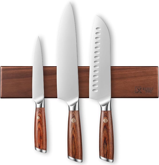 Kitchen Knife Set with Magnetic Holder, 4 Pieces Japanese High Carbon Stainless Steel Chef Cooking Knife Set, Ultra Sharp Professional Chef Santoku Utility Knives (Silver)