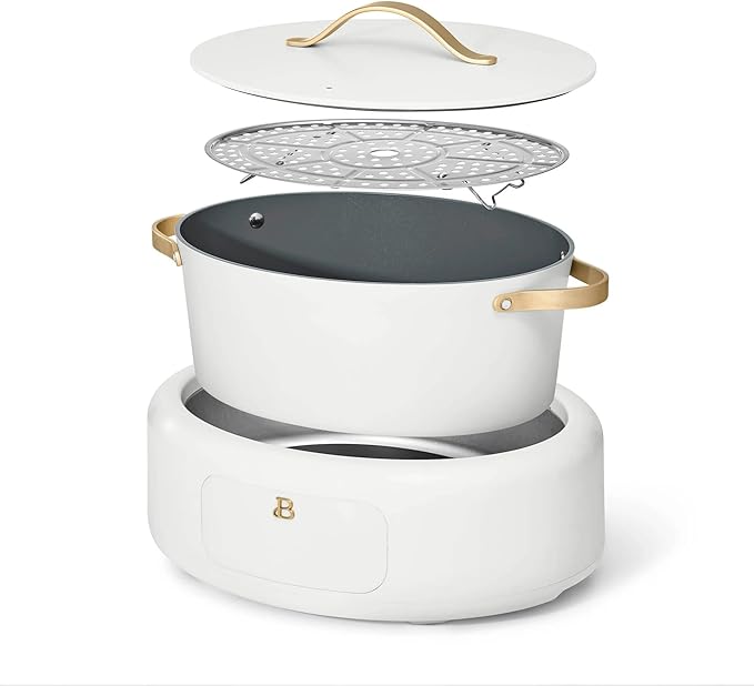 Beautiful 10-in-1 Electric MultiCooker 6 Quart - Programmable Slow Cooker, Sous Vide, Rice Cooker - Sleek Touch Timer & Delayed Start - Kitchen Appliance by Drew Barrymore (White Icing)