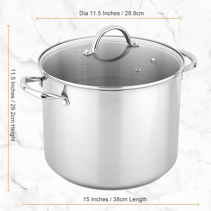 GreatChef Stock Pot Stainless Steel for Cooking Riveted Handle, Heavy Duty Vessel,Induction Compatible All Cooktops in Use, Dishwasher & Oven Safe (14 Quart)