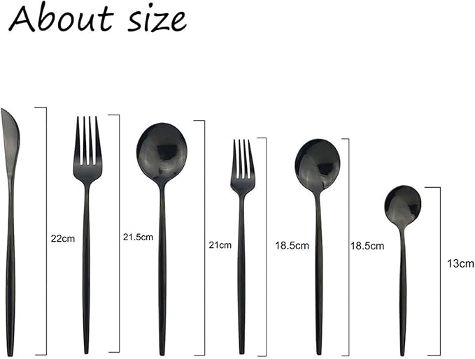 JASHII Silverware Set, Mirror Polished Black Flatware Cutlery Set Service for 6, Shiny Finish 36 Pieces Stainless Steel Utensils Set Dinner Knife Fork Spoon Dessert Fork Salad Spoon Dishwasher Safe