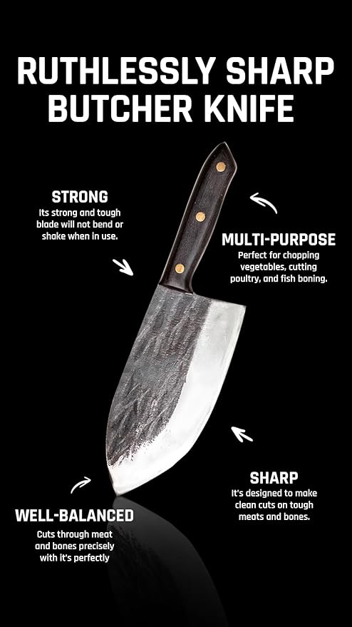 COOLINA Galba Butcher Knife, Full Tang Wide Blade, All-around Kitchen Knife for Meats and Bones