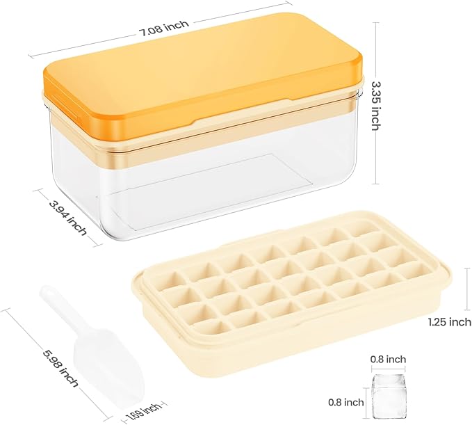 Ice Cube Tray with Lid and Bin, 28 pcs Ice Cubes Molds, Ice Trays for Freezer, Ice Cube Tray Mold, with 1 tray, Ice Freezer Container, Spill-Resistant Removable Lid & Ice Scoop, for Whiskey,Cocktail